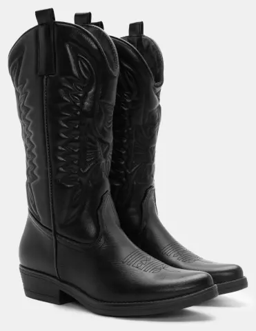 Cowboy Μπότες Μυτερές με Κέντημα - Μαύρο