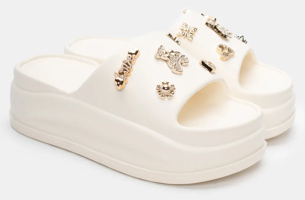 Παντόφλες Δίσολες με Διακοσμητικά Από Strass - Μπεζ