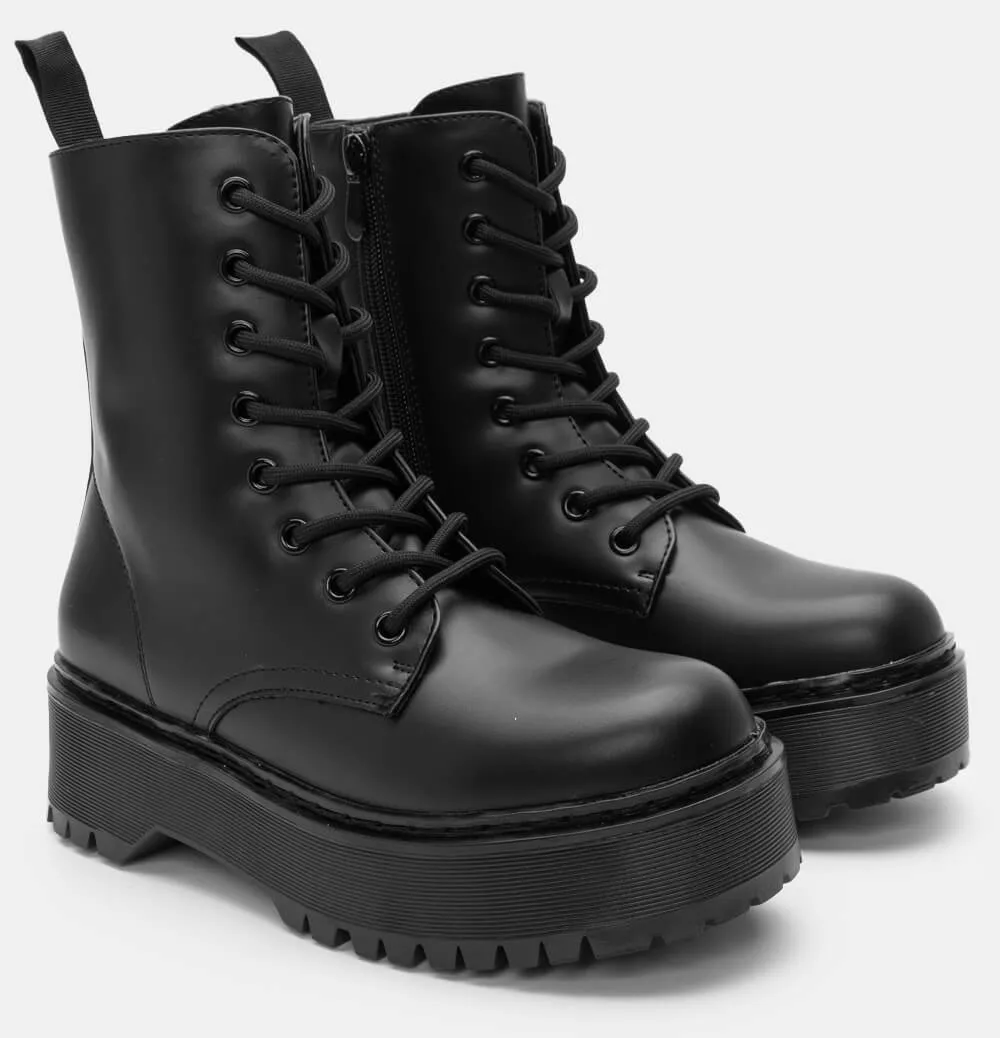 Αρβυλάκια με Τρακτερωτή Σόλα & Φερμουάρ - Μαύρο