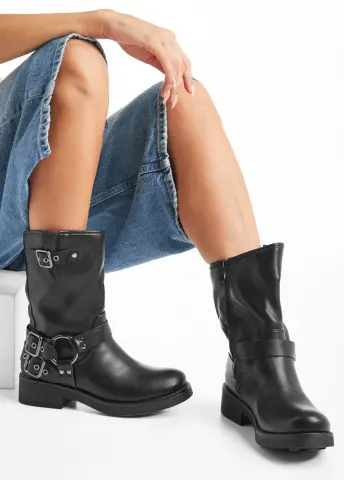 Μποτάκια με Τρουκς & Διακοσμητικά Λουράκια - Μαύρο