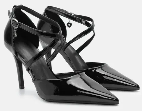 Γόβες ΄Λουστρίνι Μυτερές με Χιαστί Λουράκια - Μαύρο-Λουστρίνι