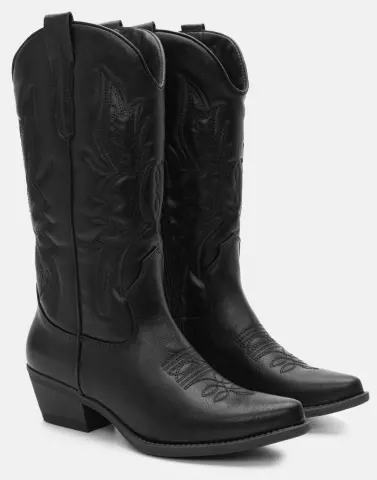 Cowboy Μπότες με Κέντημα - Μαύρο