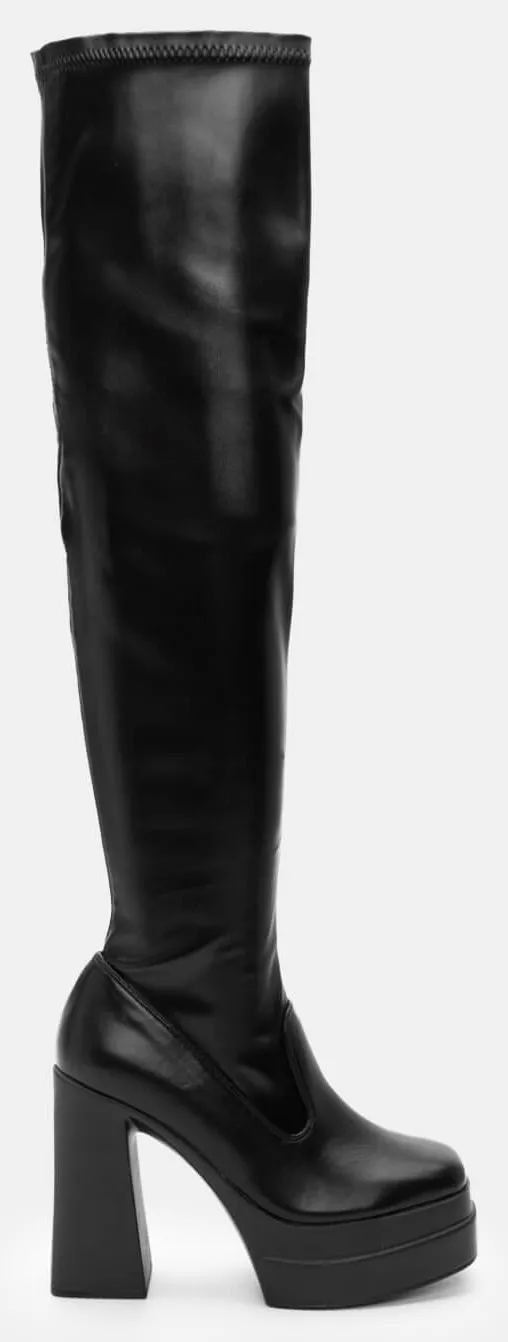 Μπότες Over The Knee με Διπλή Φιάπα - Μαύρο