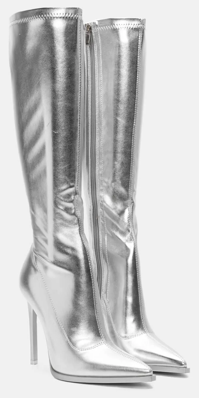 Μπότες Στιλέτο Κάλτσα - Ασημί