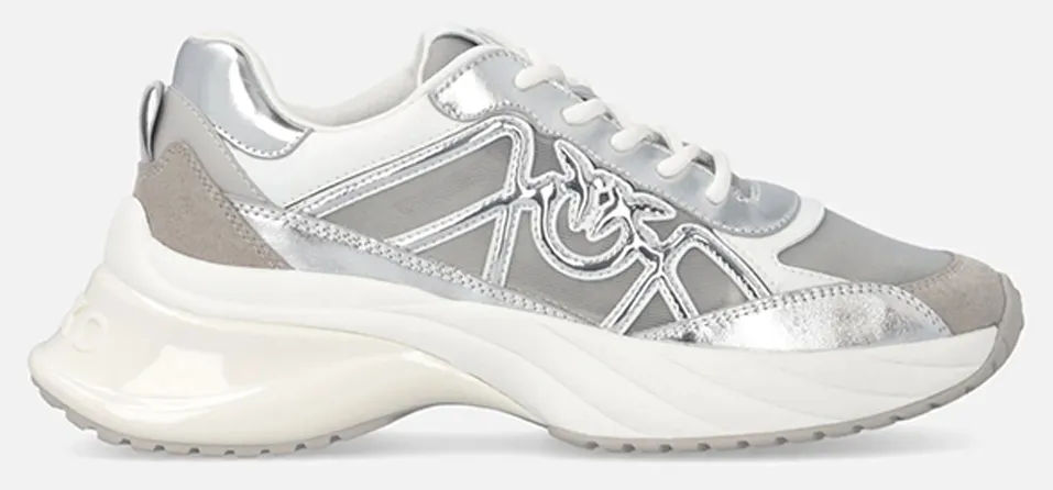 PINKO SHOES ARIEL 33 - SNEAKER LAMINATED CALF LEATHER/NET/COW SUEDE SILVER SS0135P141ZZF-SILVER MetallicSilver