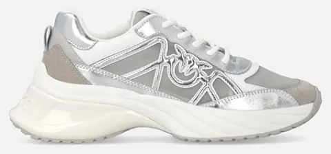 PINKO SHOES ARIEL 33 - SNEAKER LAMINATED CALF LEATHER/NET/COW SUEDE SILVER SS0135P141ZZF-SILVER MetallicSilver
