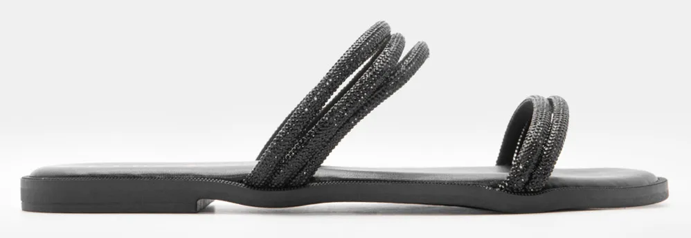 LUIGI DESIGN - Flat Σανδάλια με Λουράκια από Strass - Μαύρο