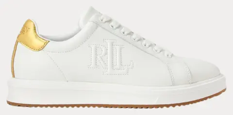 ΓΥΝΑΙΚΕΙΑ SNEAKER POLO RALPH LAUREN AINSLEY METALLIC-TRIM LEATHER TRAINER SNOW WHITE POLO RALPH LAUREN