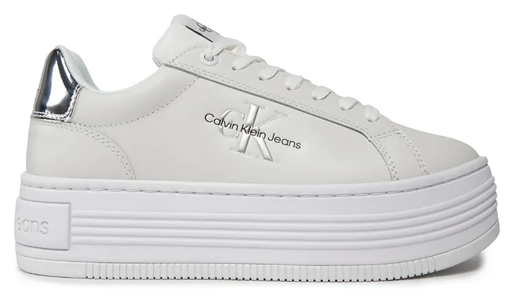 SNEAKER CALVIN KLEIN BOLD PLATFORM LOW LACE LTH ML MET BRIGHT WHITE/SILVER CALVIN KLEIN