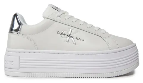 SNEAKER CALVIN KLEIN BOLD PLATFORM LOW LACE LTH ML MET BRIGHT WHITE/SILVER CALVIN KLEIN