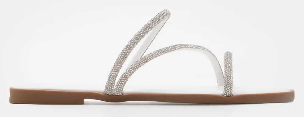 LUIGI DESIGN - Flat Σανδάλια με Λουράκια από Strass - Λευκό