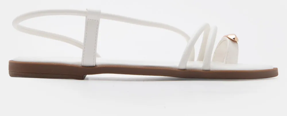 LUIGI DESIGN - Flat Σανδάλια με Λοξό Λουράκι με Μεταλλική - Λευκό