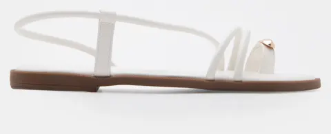 LUIGI DESIGN - Flat Σανδάλια με Λοξό Λουράκι με Μεταλλική - Λευκό