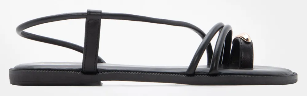 LUIGI DESIGN - Flat Σανδάλια με Λοξό Λουράκι με Μεταλλική - Μαύρο