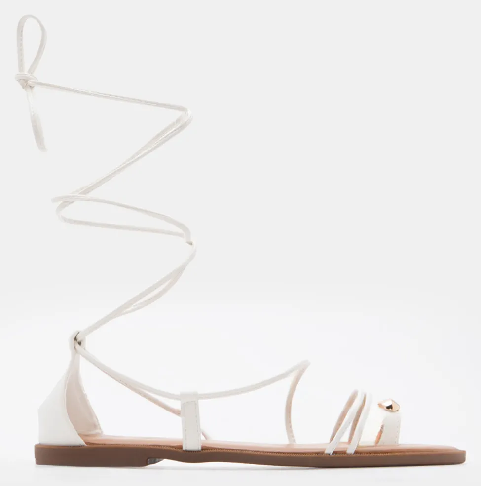 LUIGI DESIGN - Flat Σανδάλια Gladiator & Μεταλλική Λεπτομέρεια - Λευκό