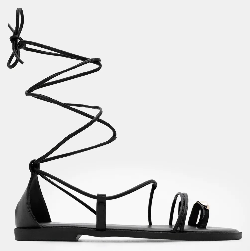 LUIGI DESIGN - Flat Σανδάλια Gladiator & Μεταλλική Λεπτομέρεια - Μαύρο