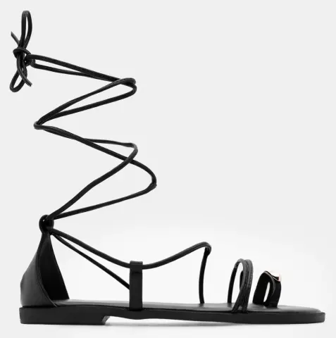 LUIGI DESIGN - Flat Σανδάλια Gladiator & Μεταλλική Λεπτομέρεια - Μαύρο