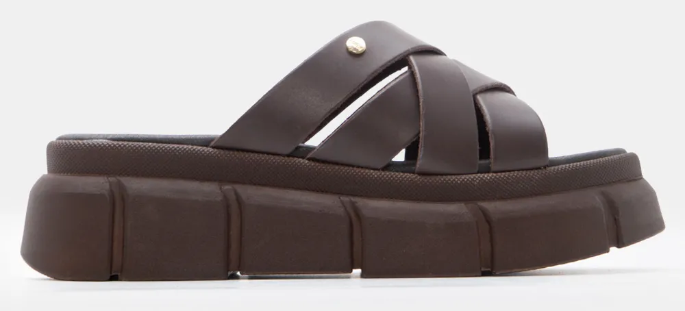 LUIGI DESIGN - Πλατφόρμες Flatform με Χιαστί Λουράκια - Καφέ Σκούρο