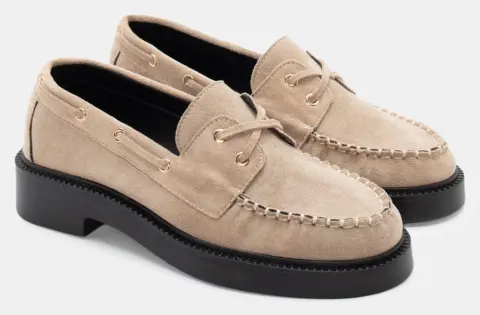 Μοκασίνια με Κορδόνια - Μπεζ-Σκούρο