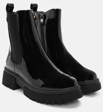 Μποτάκια με Λάστιχο & Διακοσμητικό - Μαύρο-Λουστρίνι