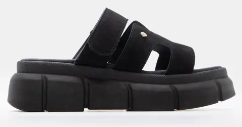 LUIGI DESIGN - Δερμάτινες Πλατφόρμες Flatform με Λουράκι Scratch - Μαύρο