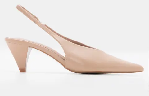 Γόβες Μυτερές Slingback με Λάστιχο - Μπεζ-Σκούρο