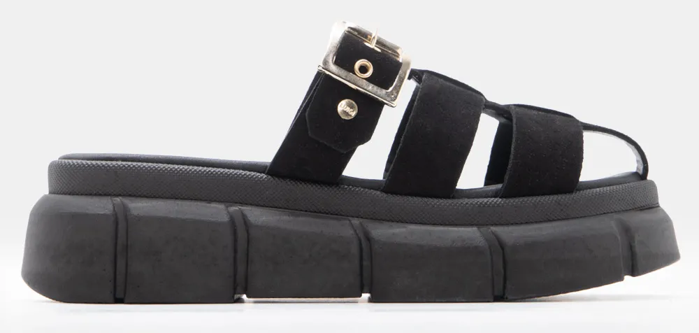 LUIGI DESIGN - Δερμάτινες Πλατφόρμες Flatform με Τόκα - Μαύρο