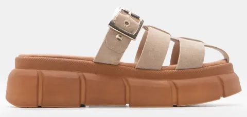 LUIGI DESIGN - Δερμάτινες Πλατφόρμες Flatform με Τόκα - Μπεζ