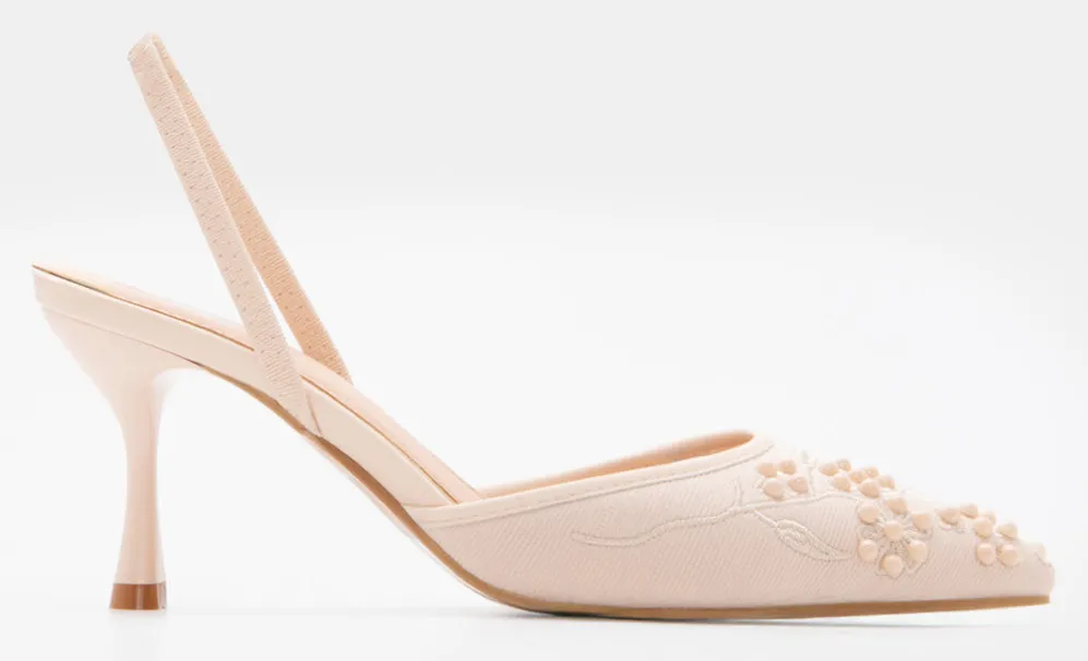 Γόβες Μυτερές με Διακοσμητικές Χάντρες - Μπεζ