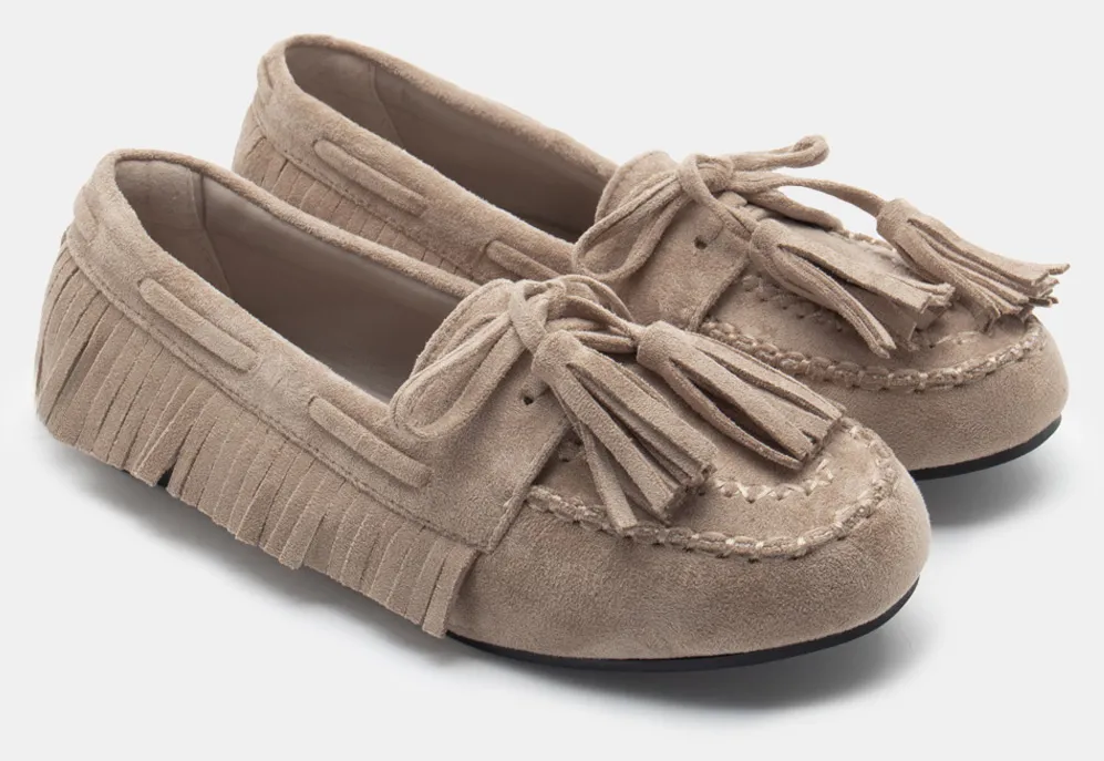 Μπαλαρίνες με Κρόσσια - Μπεζ-Σκούρο