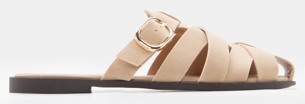 Flat Σανδάλια με Περίτεχνα Λουράκια & Τόκα - Μπεζ