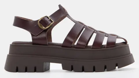 Σανδάλια Flatform με Πολλαπλά Λουράκια - Καφέ Σκούρο