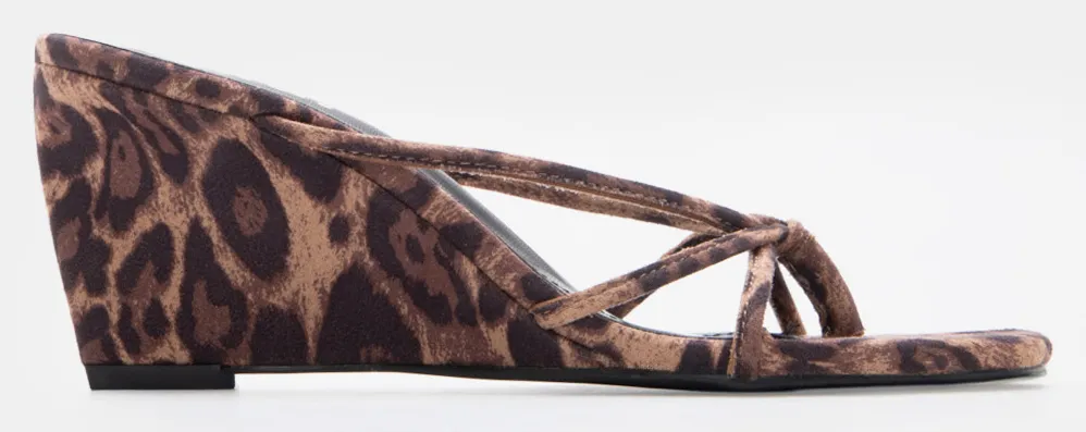 Mules Thong Wedge με Σχέδιο Κόμπο - Animal Print