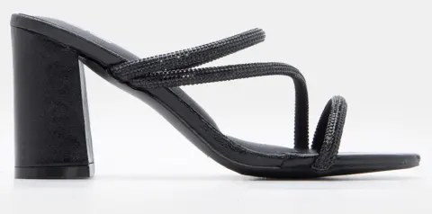 LUIGI DESIGN -Mules με Λουράκια Από Strass - Μαύρο