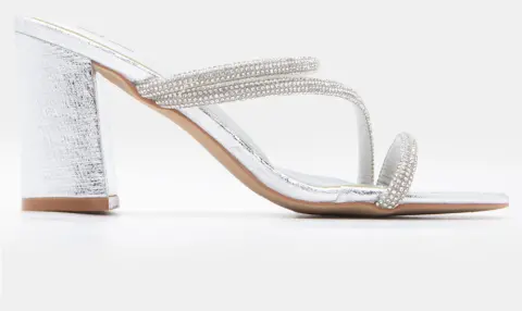LUIGI DESIGN -Mules με Λουράκια Από Strass - Ασημί