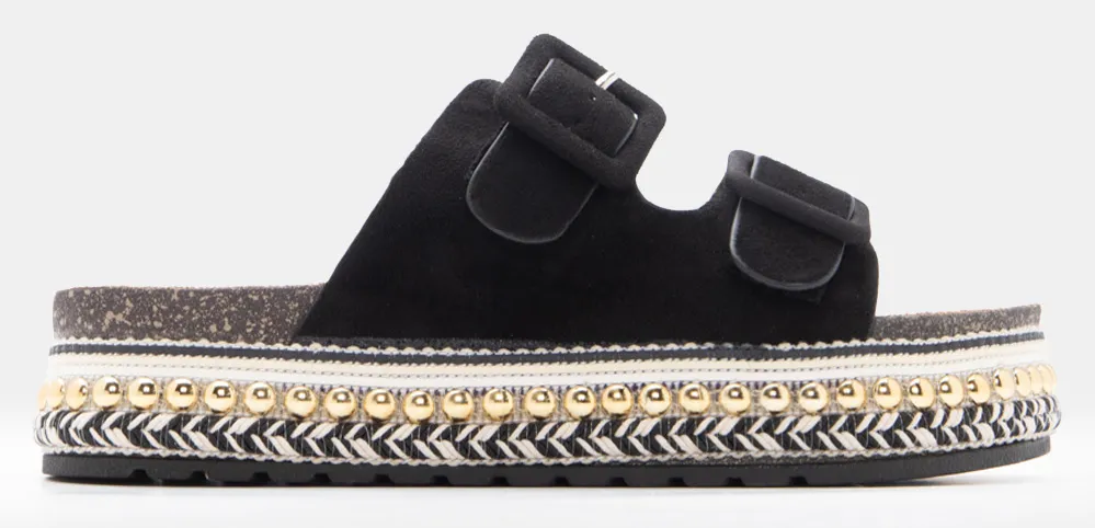 Σανδάλια Flatform Boho με Διπλές Τόκες - Μαύρο