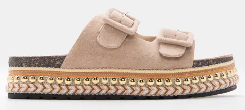 Σανδάλια Flatform Boho με Διπλές Τόκες - Μπεζ-Σκούρο