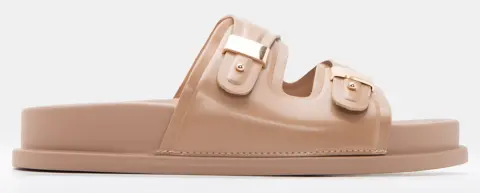 Σανδάλια Flatform με Μεταλλικές Λεπτομέρειες - Μπεζ-Σκούρο