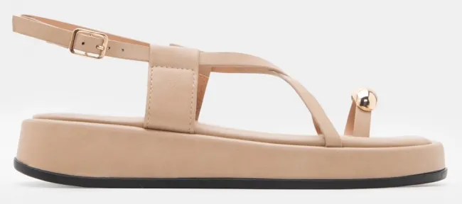 Σανδάλια Flatform με Χιαστί Λουράκια & Μεταλλική Λεπτομέρεια - Μπεζ