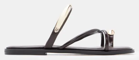 Flat Thong Σανδάλια με Μεταλλικές Λεπτομέρειες - Καφέ Σκούρο