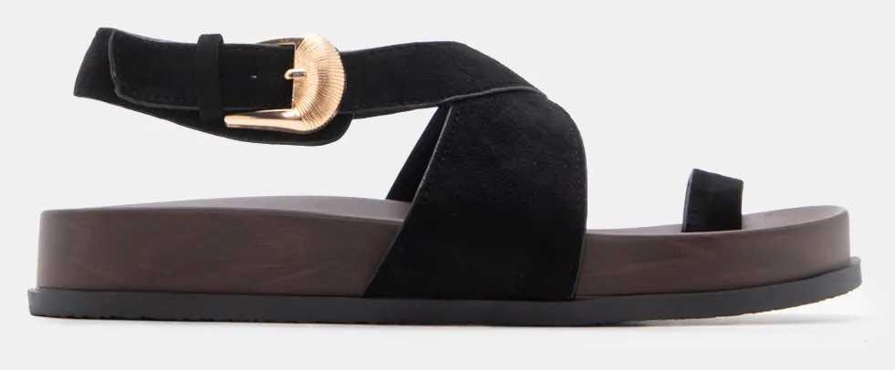 Σανδάλια Thong Flatform με Χιαστί Λουράκια - Μαύρο