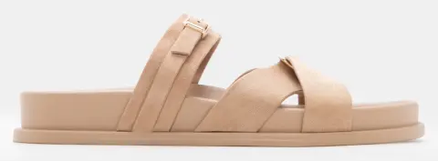 Σανδάλια Flatform με Διπλά Λουράκια & Μεταλλική Αγκράφα - Μπεζ-Σκούρο