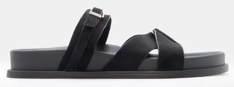 Σανδάλια Flatform με Διπλά Λουράκια & Μεταλλική Αγκράφα - Μαύρο