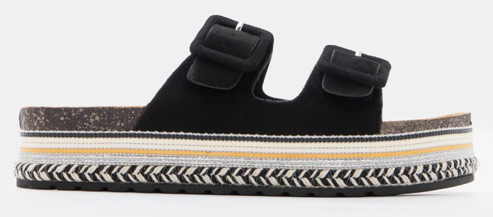 Σανδάλια Flatform Boho με Διπλές Τόκες - Μαύρο