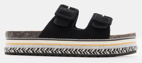 Σανδάλια Flatform Boho με Διπλές Τόκες - Μαύρο