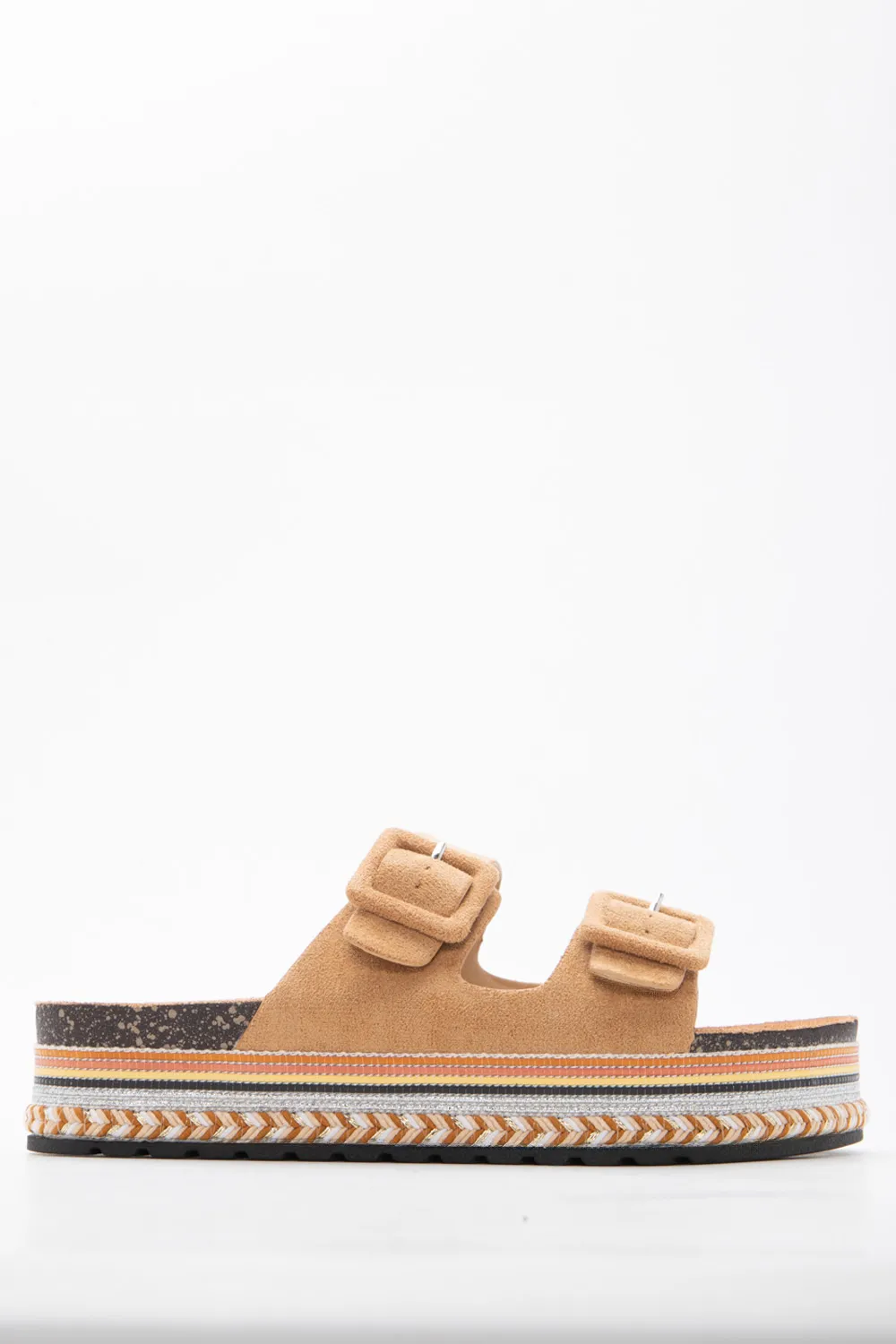 Σανδάλια Flatform Boho με Διπλές Τόκες - Κάμελ