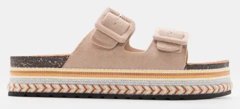 Σανδάλια Flatform Boho με Διπλές Τόκες - Μπεζ-Σκούρο