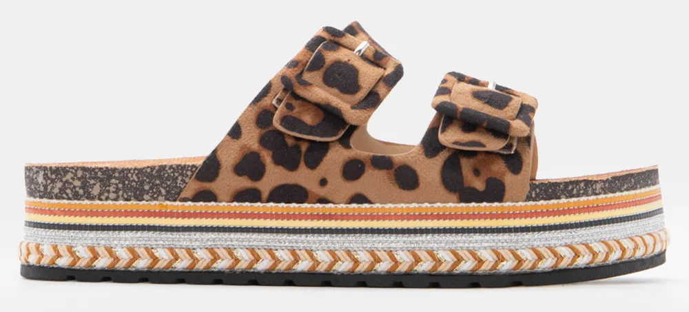 Σανδάλια Flatform Boho με Διπλές Τόκες - Animal Print