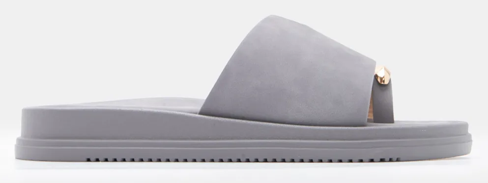 Σανδάλια Thong Flatform με Μεταλλική Λεπτομέρεια - Ανθρακί