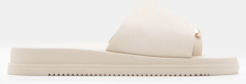 Σανδάλια Thong Flatform με Μεταλλική Λεπτομέρεια - Μπεζ
